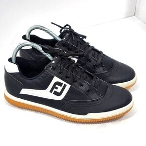 Footjoy Mens Greenjoy Spikeless Golf Shoes Black White 45382  Sz 7M‎ EUC